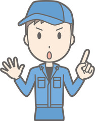 Illustration that a man wearing a work cloth points with him finger