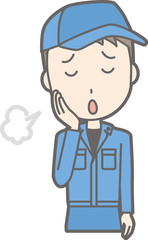 Illustration that a man wearing work clothes is sighing