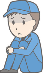 Illustration that men wearing work clothes are depressed with their knees