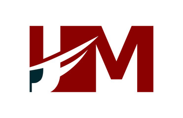 JM Red Negative Space Square Swoosh Letter Logo
