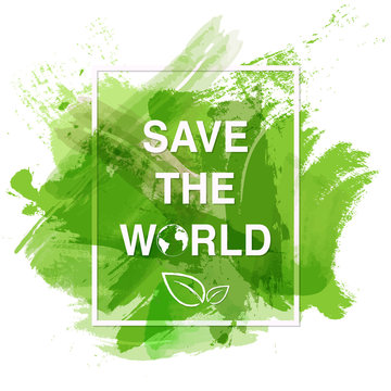Save the world banner logo with watercolour paint background