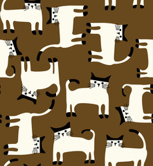 手描き風　猫　シームレス　パターン