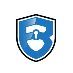 Initial letter logo shield vector with key hole