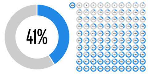 Set of circular sector percentage diagrams from 0 to 100 ready-to-use for web design, user interface (UI) or infographic - indicator with blue