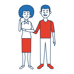 beautiful couple woman and man standing together characters vector illustration