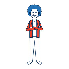 young man standing with folded arms front view vector illustration