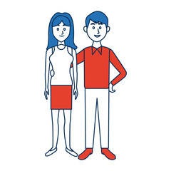 beautiful couple woman and man standing together characters vector illustration
