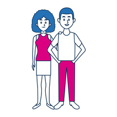 beautiful couple woman and man standing together characters vector illustration