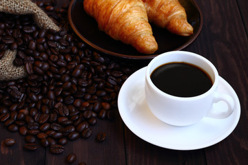 Black coffee and croissant.
