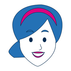 woman face with lipstick smile cartoon character on white background vector illustration