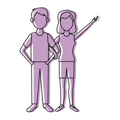 beautiful couple woman and man standing together characters vector illustration
