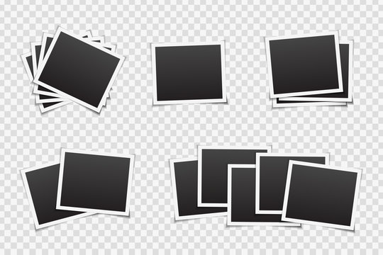 Vector set of photo frames on the transparent background. Realistic template for photo covering, branding and decoration.