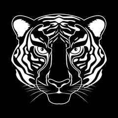 Tiger head vector illustration in black and white