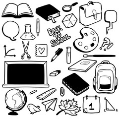 Set of various school elements, vector illustration