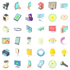 Electricity screen icons set, cartoon style