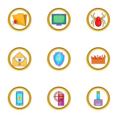 Cyber security icons set, cartoon style
