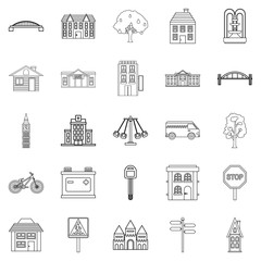 Eco city icons set, outline style
