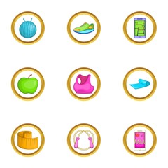 Aerobic icons set, cartoon style
