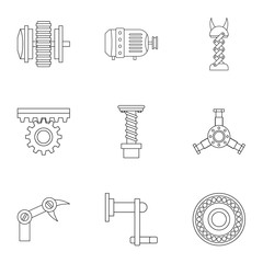 Machinery gear icon set, outline style