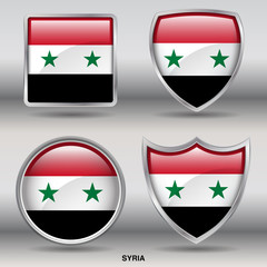 Flag of Syria in 4 shapes collection with clipping path