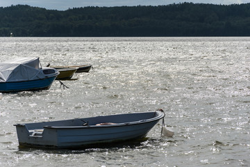 Fototapeta premium boat at the lake background for graphic designers