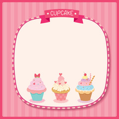 Cupcakes decorated on stripe pink frame.