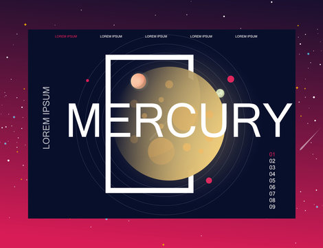 Mercury. Solar system. Colorful planet on a dark background Template for a site. Space background. Concept idea. Modern design. Vector