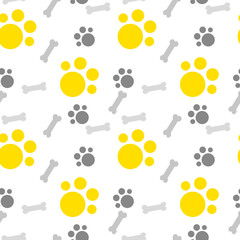 Fototapeta na wymiar Vector seamless pattern with cat and bone footprints. Can be used for wallpaper, web page background, surface textures.
