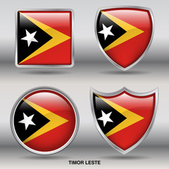 Flag of Timor Leste in 4 shapes collection with clipping path