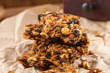 Homemade granola bars with prunes and nuts