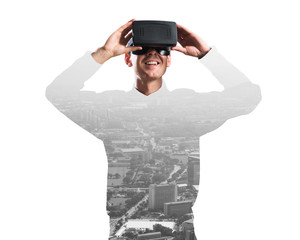 Guy wearing checked shirt and virtual mask demonstrating some emotions