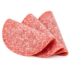 Salami smoked sausage slices isolated on white background