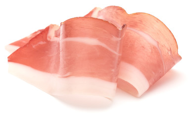 Italian prosciutto crudo or jamon. Raw ham. Isolated on white background