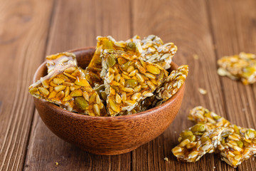 Bowl of cut homemade kozinaki