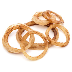 Delicious crispy fried onion rings isolated on white
