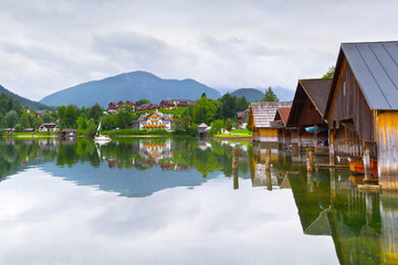 Naklejka na ściany i meble Scenery of Grundlsee lake in Alps mountains, Austria