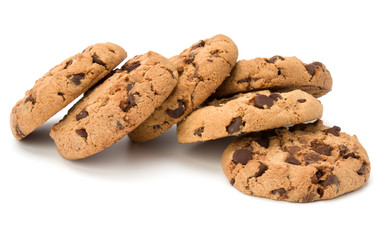 Chocolate chip cookies isolated on white background. Sweet biscuits. Homemade pastry.