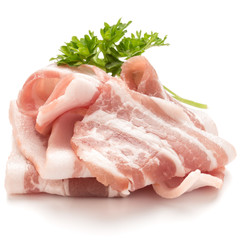  sliced bacon and parsley leaves isolated on white background cutout