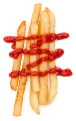French Fried Potatoes with ketchup isolated on white background