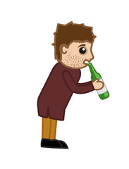 Cartoon Beggar Drinking Beer