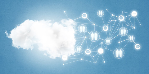 Lines and dots as networking idea drawn on blue background