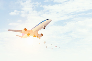 Airliner in sky. Mixed media