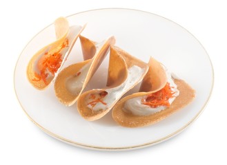 Thai Crispy Crepes with Sweet Cream and Salted Shredded Coconut