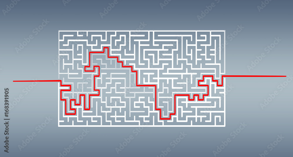 Poster hand-drawn maze with solution sketch