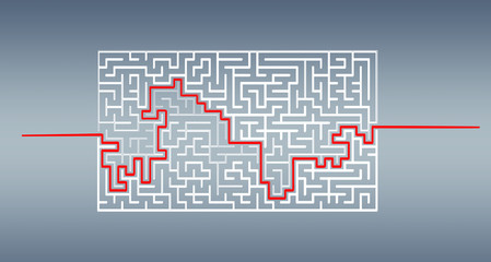 Hand-drawn maze with solution sketch