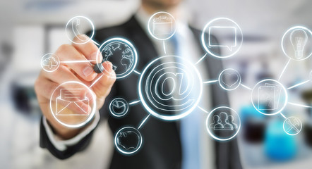 Businessman drawing multimedia hand-drawn interface