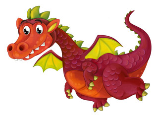 Naklejka premium cartoon happy and funny dragon flying isolated - illustration for children