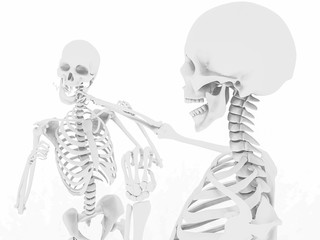 3d illustration. Battle of two human skeletons