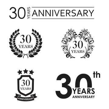30 years anniversary set. Anniversary icon emblem or label collection. 30 years celebration and congratulation design element. Vector illustration.