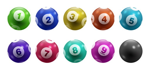 Vector Bingo / Lottery Colorful Number Balls 1 to 9 Set Isolated on White Background